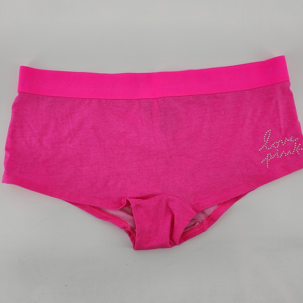 Victoria's Secret PINK Neon Pink Rhinestone Logo Shortie Panty XL 11185152 50Q6